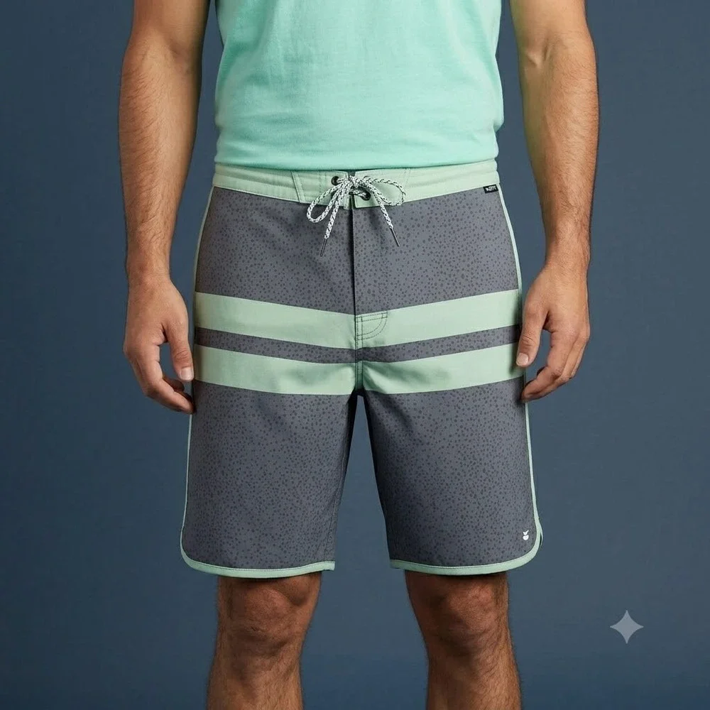 Jetty Boardshorts Mens 34 Gray Green Stripe Swim Surf Trunks